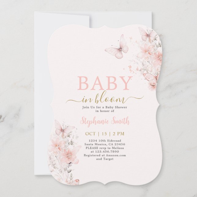 Butterfly Baby i Bloom Baby Shower Girl Inbjudningar (Framsida)