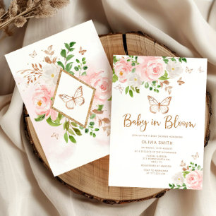 Butterfly Baby i Bloom guld babydusch Inbjudningar