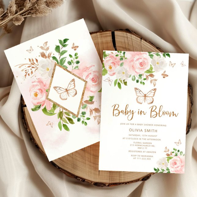 Butterfly Baby i Bloom  guld babydusch Inbjudningar (Skapare uppladdad)