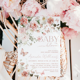 Butterfly Baby i Bloom Rosa Blommigt Baby Shower Inbjudningar