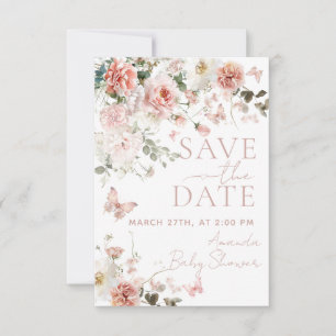 Butterfly Baby i Bloom Rosa Blommigt Baby Shower Spara Datumet