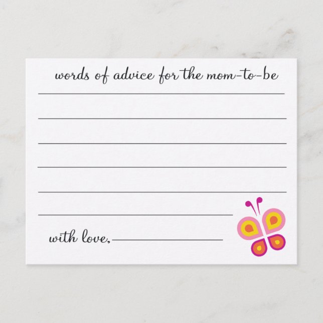 Butterfly-Baby Shower Advice-kort Rådkort (Framsida)