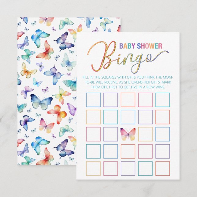 Butterfly Baby Shower Bingo Game (Fram/baksida)