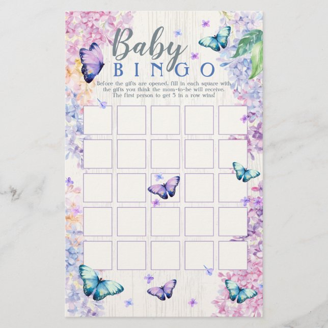 Butterfly Baby Shower Bingo Game | Baby Bingo-spel (Framsida)