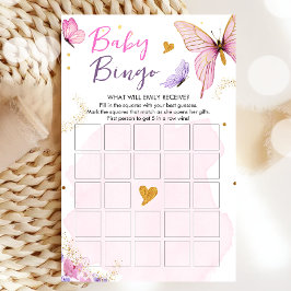 Butterfly Baby Shower Bingo Game Rosa Guld Girl