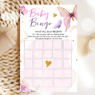 Butterfly Baby Shower Bingo Game Rosa Guld Girl