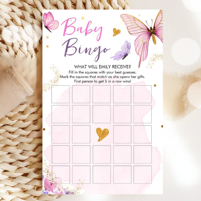 Butterfly Baby Shower Bingo Game Rosa Guld Girl (Skapare uppladdad)