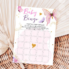 Butterfly Baby Shower Bingo Game Rosa Guld Girl Inbjudningar