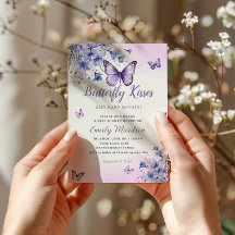 Butterfly Baby Shower Boho Lila Blommigt Girl Girl