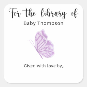 Butterfly Baby Shower-bokskylt, bokar för baby Fyrkantigt Klistermärke