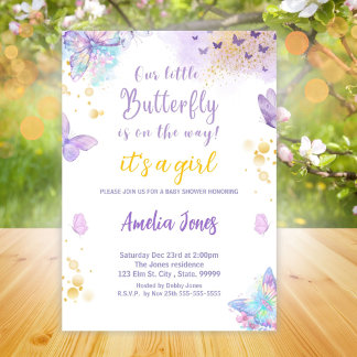 Butterfly Baby Shower Det är en flicka Inbjudningar