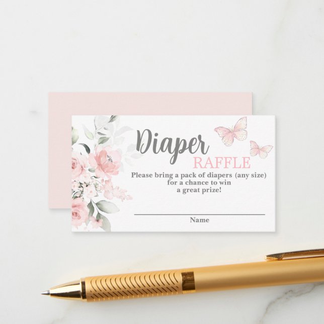 Butterfly Baby Shower Diaper Raffle-höljeskort Tilläggskort (Fram/Back In Situ)