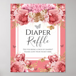 Butterfly Baby Shower Diaper Raffle Party Sign Poster
