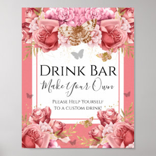 Butterfly Baby Shower Drink Pub Party-tecken Poster