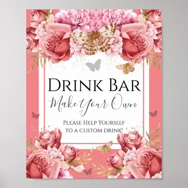 Butterfly Baby Shower Drink Pub Party-tecken Poster (Framsidan)