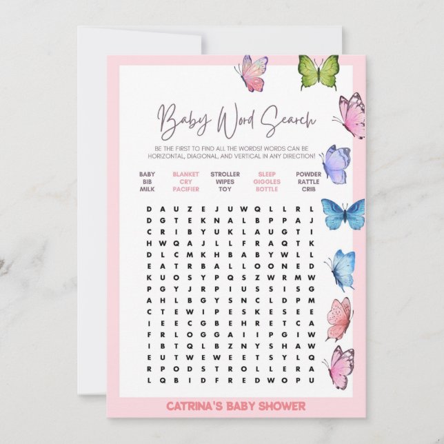 Butterfly Baby Shower - Editable Namn, 5x7 Inbjudningar (Framsida)