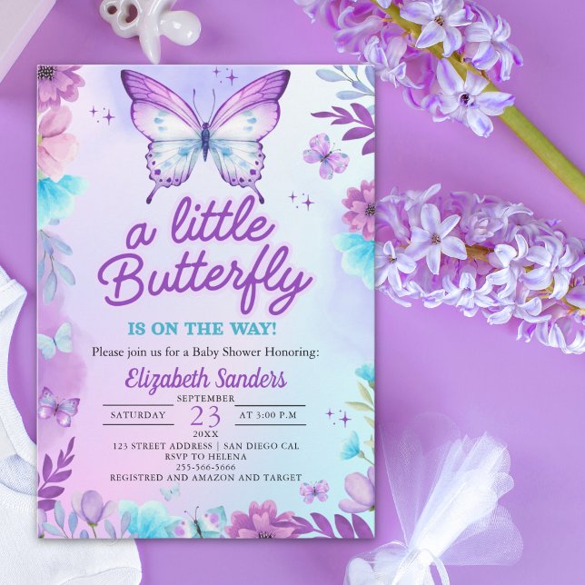 Butterfly Baby Shower for Girl | Pink & purple Inbjudningar (Skapare uppladdad)