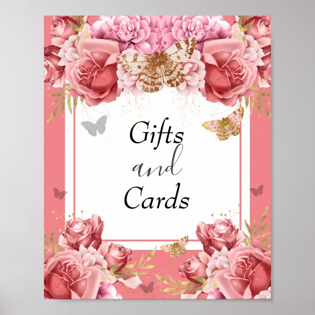 Butterfly Baby Shower Gifts and Cards Party Sign Poster (Framsidan)