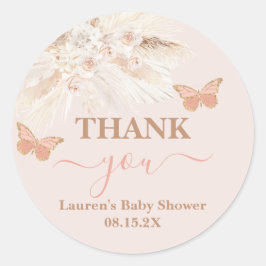 Butterfly Baby Shower Girl Classic Round Sticker Runt Klistermärke