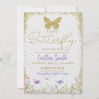 Butterfly Baby Shower Girl Lila Blommigt Baby Guld Julkort