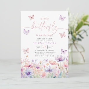 Butterfly Baby Shower Girl Lila Rosa Flower Inbjudningar
