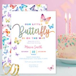 Butterfly Baby Shower Inbjudan - Rainbow Glitter