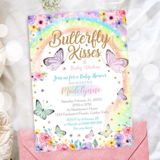 Butterfly Baby Shower-inbjudan Regnbow Butterfly Inbjudningar (Skapare uppladdad)