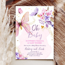 Butterfly Baby Shower Lila Blommigt Rosa Girl Girl Inbjudningar