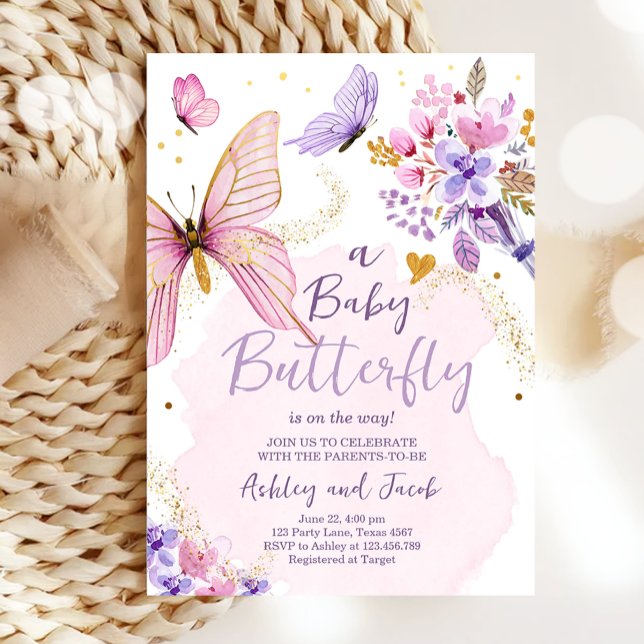 Butterfly Baby Shower Lila Blommigt Rosa Girl Girl Inbjudningar (Skapare uppladdad)