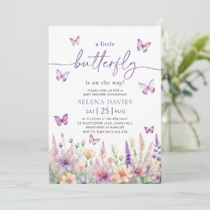 Butterfly Baby Shower Lila Butterfly Rosa Flower Inbjudningar