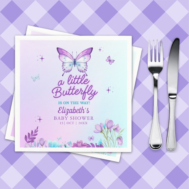 Butterfly Baby Shower Napkins | Pink & Purple  Pappersservett (Skapare uppladdad)
