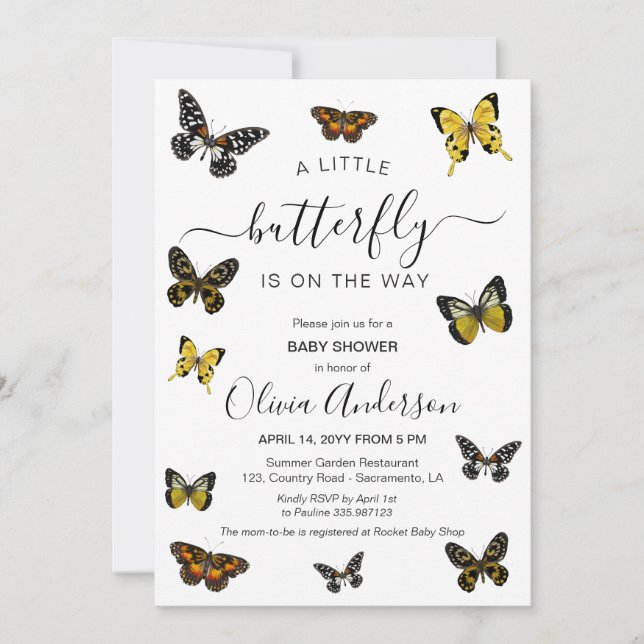 Butterfly Baby Shower-neutralt Inbjudningar (Framsida)