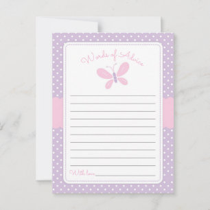 Butterfly Baby Shower Ord of Advice lila rosa Rådkort