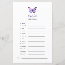 Butterfly Baby Shower Ord Scramble Game Party