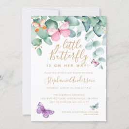 Butterfly Baby Shower Rosa Guld Eucalyptus Inbjudningar