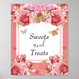Butterfly Baby Shower Sweets and Treats Party Sign Poster