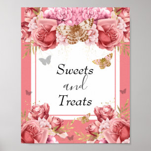 Butterfly Baby Shower Sweets and Treats Party Sign Poster