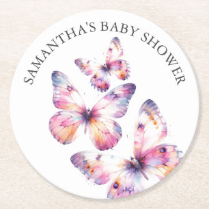 Butterfly Baby Shower Underlägg Papper Rund