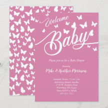 Butterfly Baby Shower Vintage Rosa Girl Girl