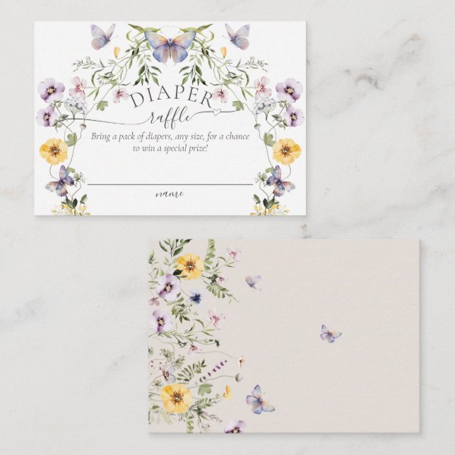 Butterfly Baby Shower Wildblomme Diaper Raffle Tilläggskort (Fram/baksida)