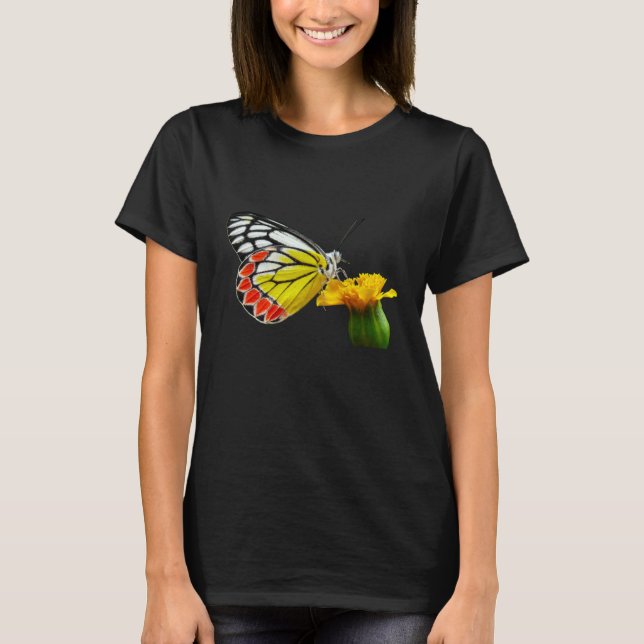 Butterfly  Beautiful Butterfly And Marigold Flower T Shirt (Framsida)