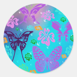 Butterfly BeSnya Aloha Hawaiian Blommar Bröllop Runt Klistermärke
