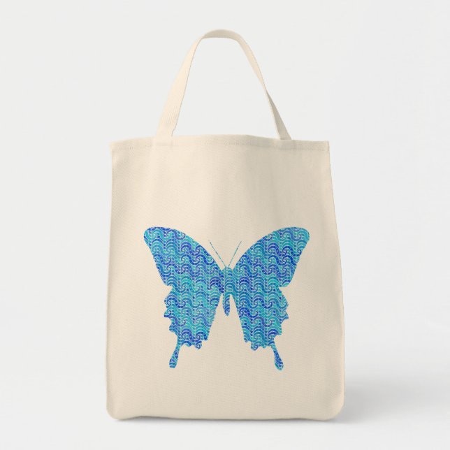Butterfly-bild, abstrakt mönster, blå nyanser tygkasse (Framsidan)