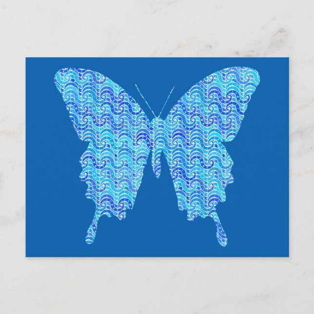 Butterfly-bild, abstrakt mönster, blå nyanser vykort (Framsida)