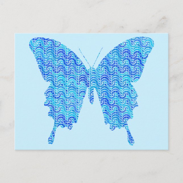 Butterfly-bild, abstrakt mönster, blå nyanser vykort (Framsida)