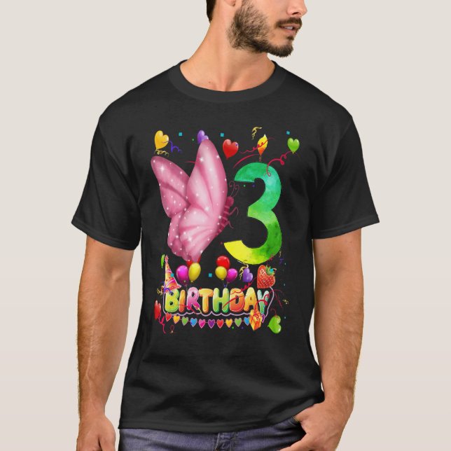 Butterfly Birthday 3 Year Old Kids 3th Butterfly B T Shirt (Framsida)