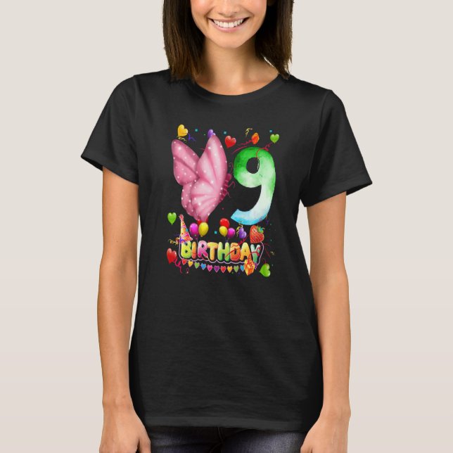 Butterfly Birthday 9 Year Old Kids 9th Butterfly B T Shirt (Framsida)