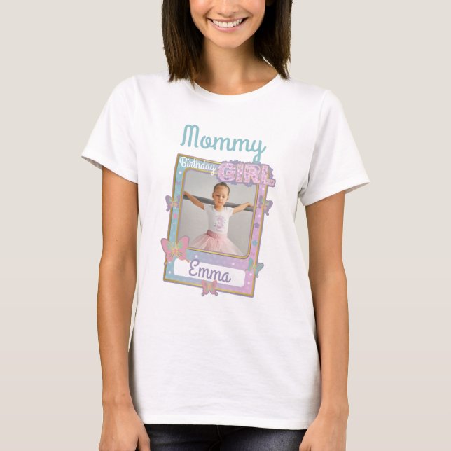 Butterfly Birthday Girl Mamma Photo Ram Shirt T Shirt (Framsida)