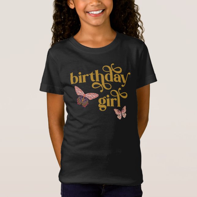 Butterfly Birthday Girl Shirt T Shirt (Framsida)