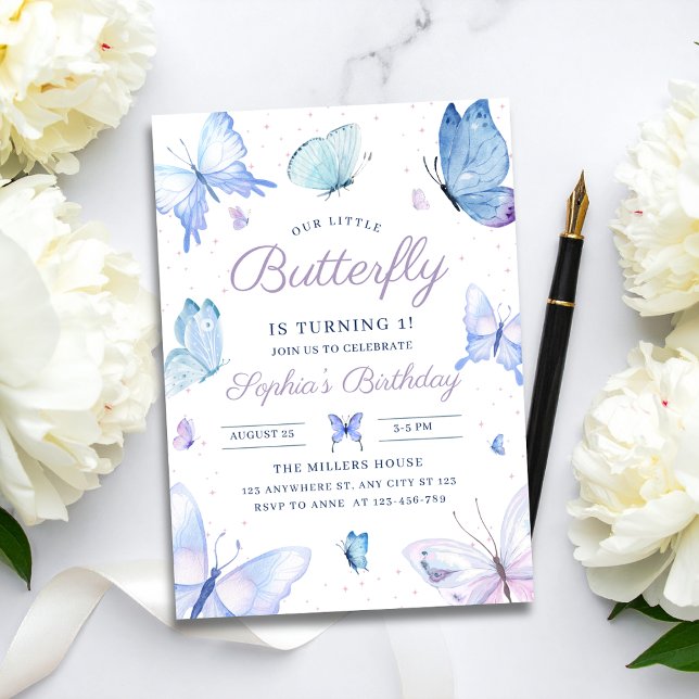 Butterfly Birthday Inbjudan, Girls Butterflies Par Inbjudningar (Skapare uppladdad)